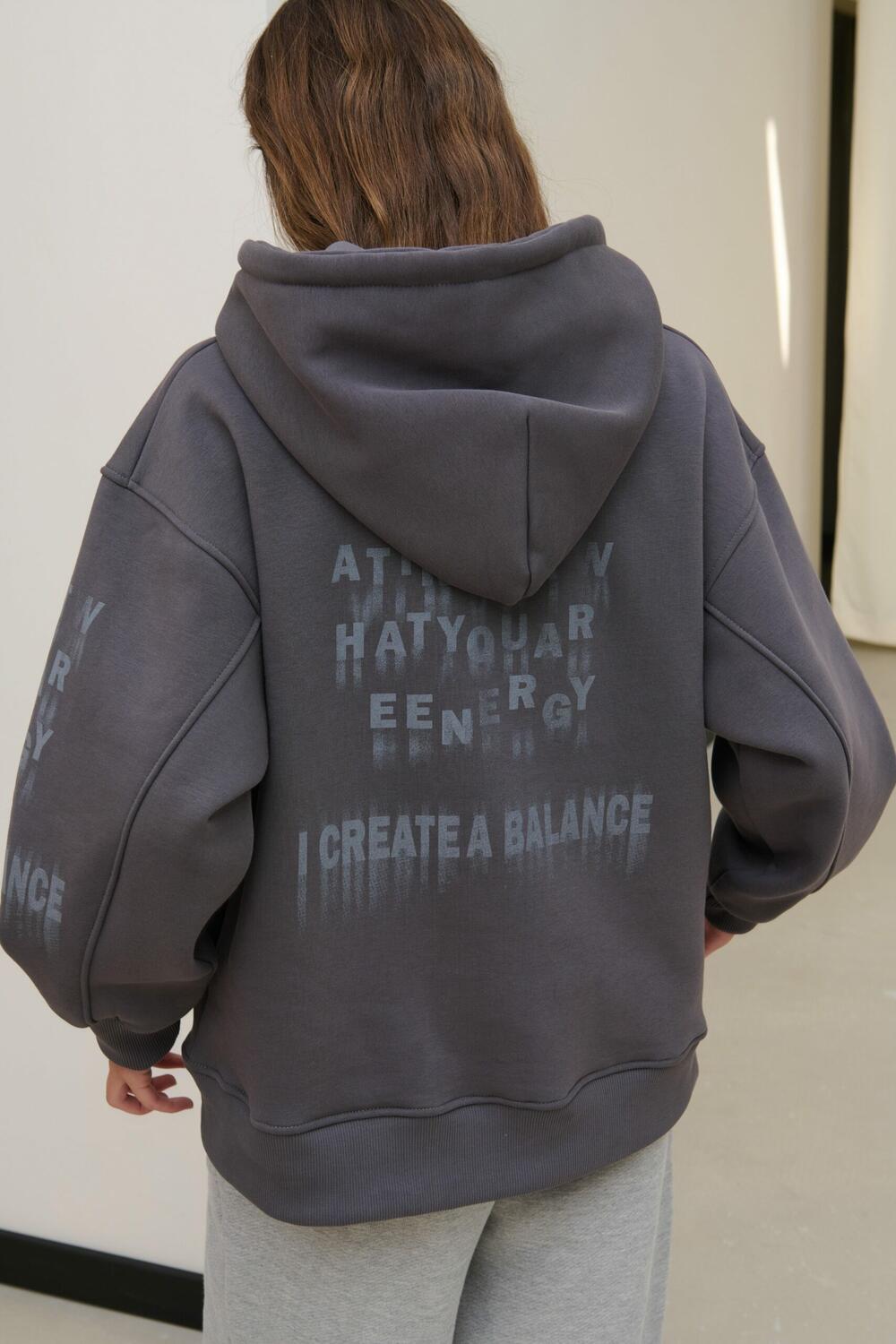 Худі oversize з принтом MAGNETISM Сірий, XS/S