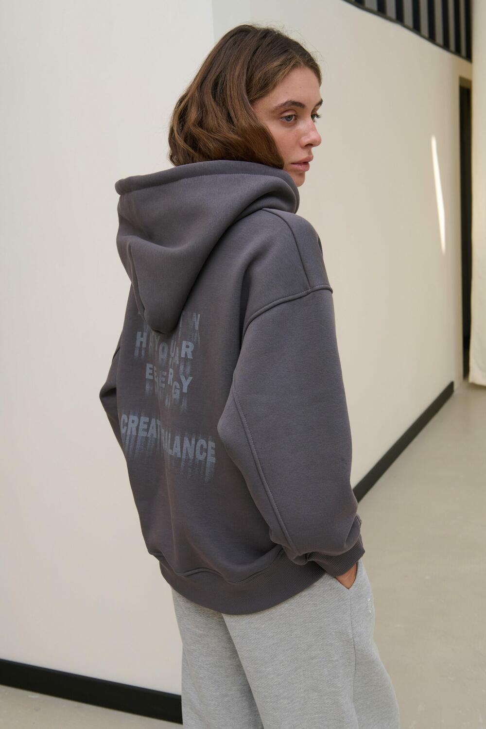 Худі oversize з принтом MAGNETISM Сірий, XS/S