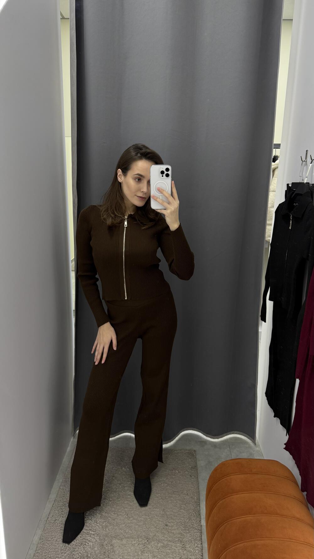 Трикотажний костюм СВЕТР ZIP 92492 Шоколадний, STD(Сандарт)