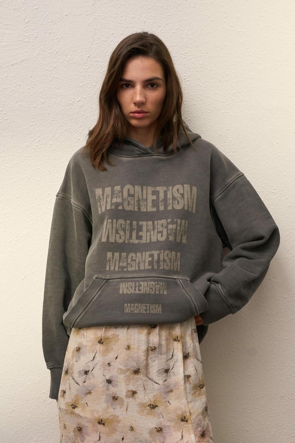 Худі вільного крою з лазерним напиленням Magnetism Графіт виварений, XS/S
