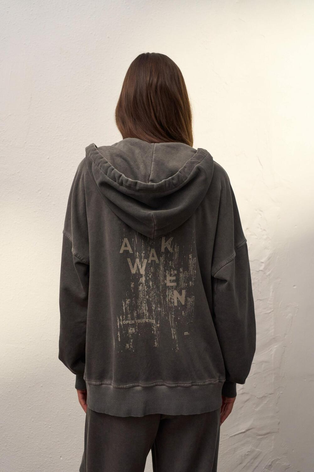 Худі зіп з вареної бавовни Tokio Графіт виварений, XS/S