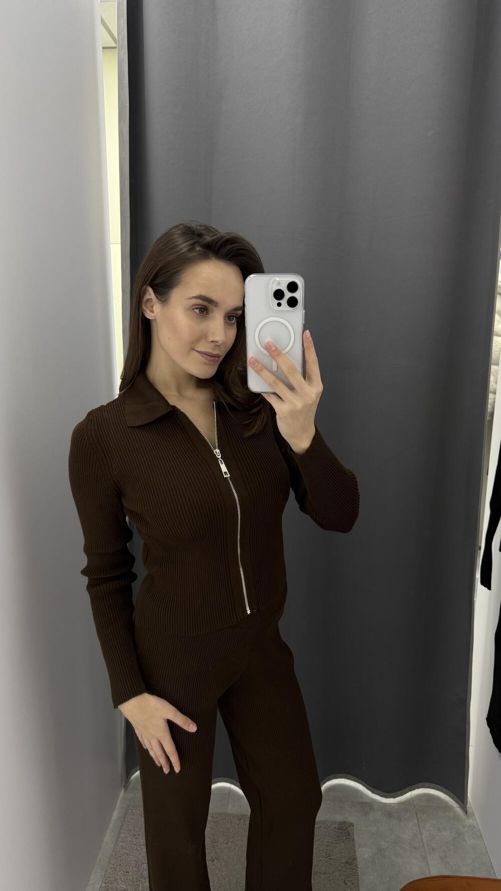 Трикотажний костюм СВЕТР ZIP 92492 Шоколадний, STD(Сандарт)