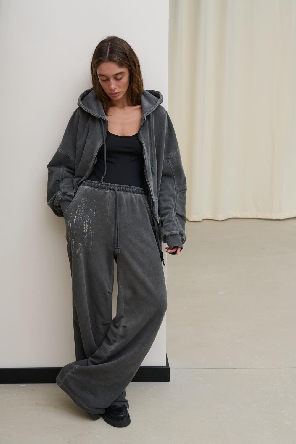 Штани палаццо з вареної бавовни Tokio Графіт виварений, ХS