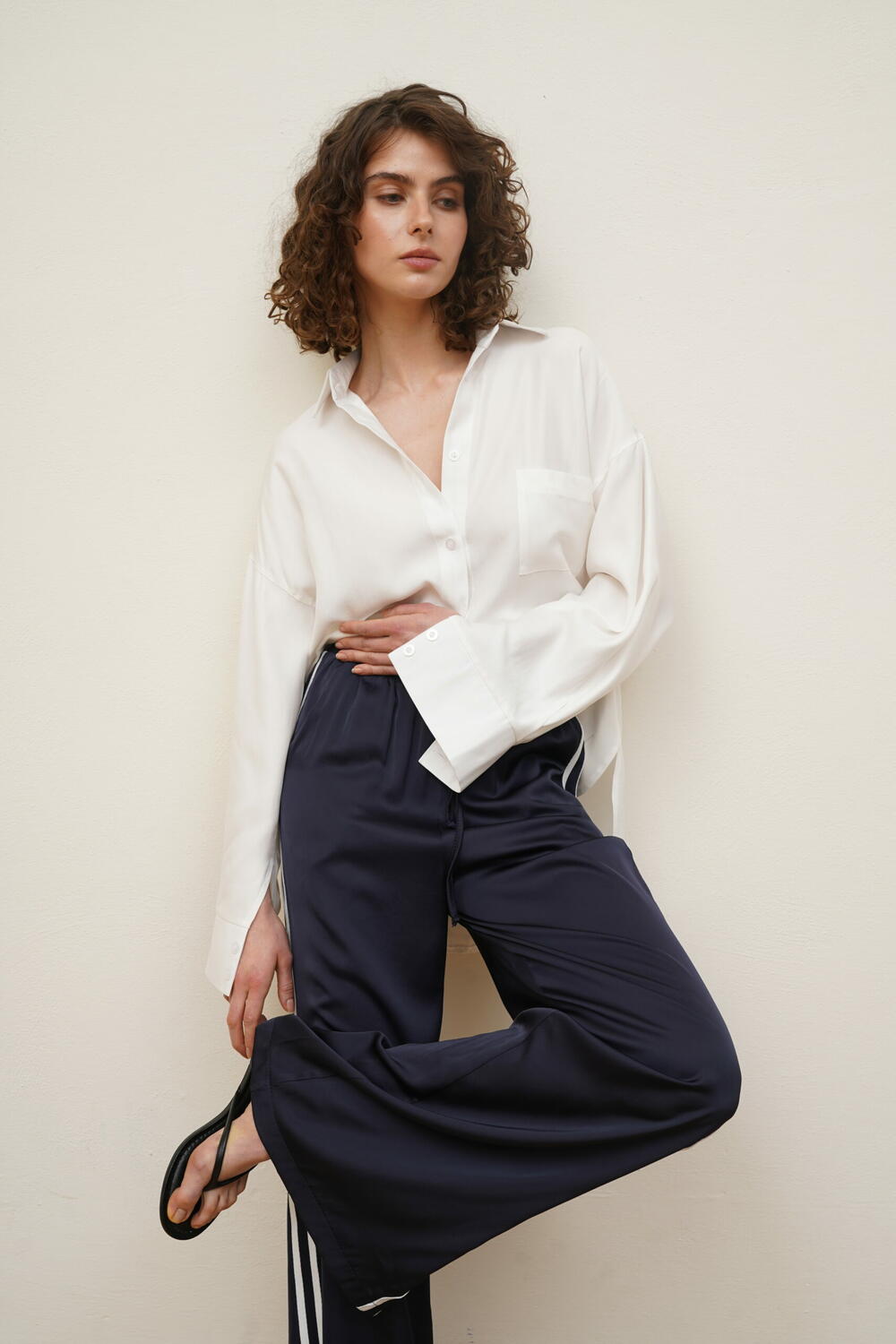 Штани з натурального сатину RUNWAY Темно-синій, ХS