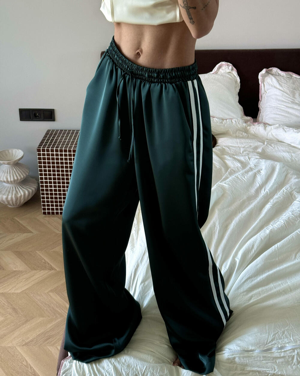 Штани з натурального сатину RUNWAY Зелений, M