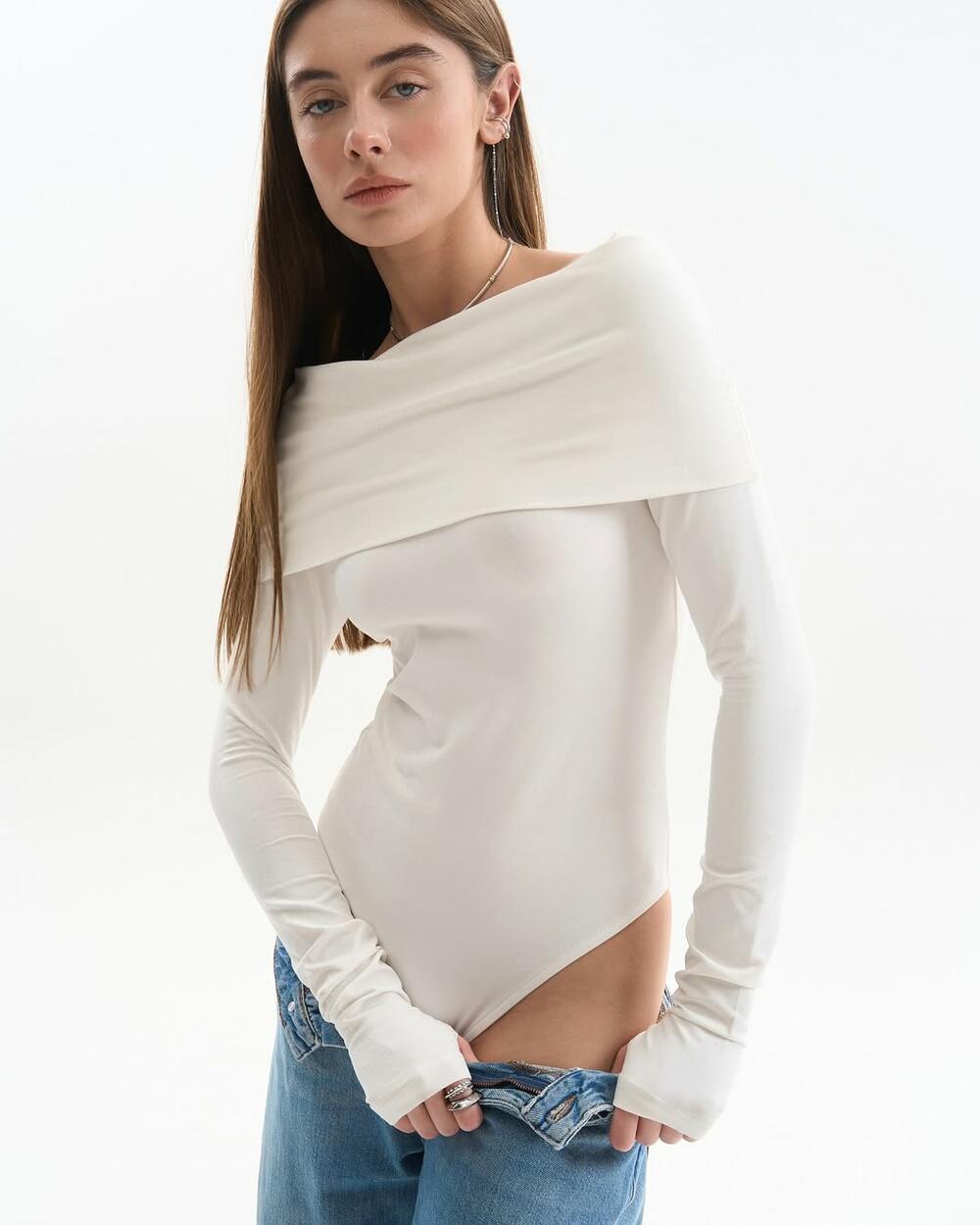 Боді  ELLA з відкритими плечима Молочний, L