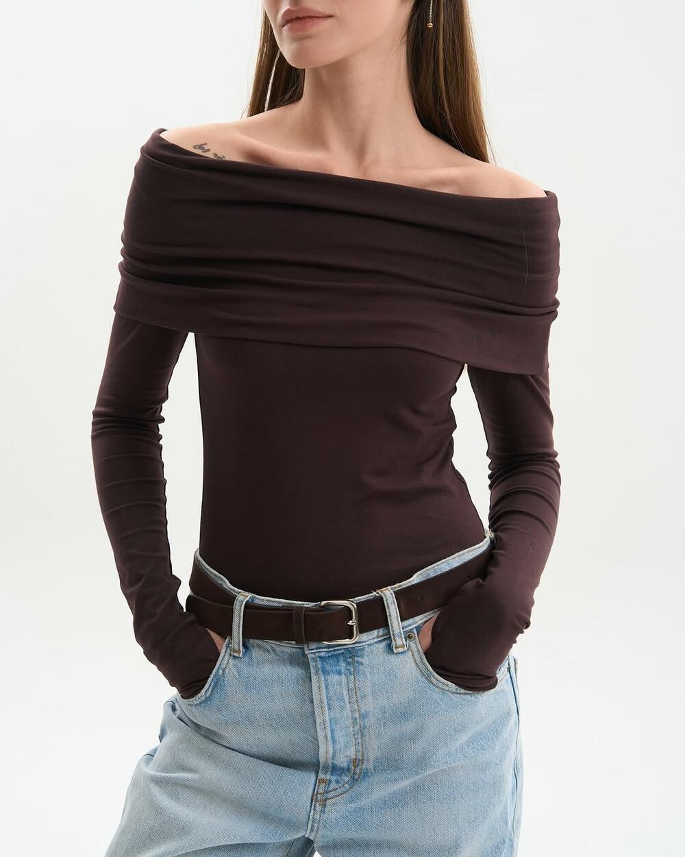 Боді  ELLA з відкритими плечима Шоколадний, M