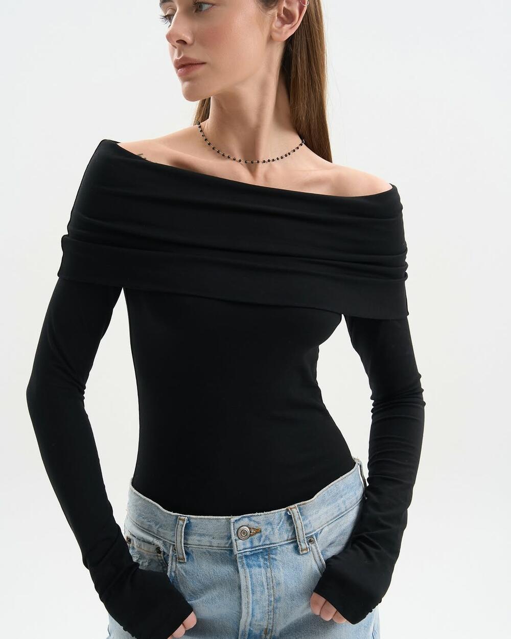 Боді  ELLA з відкритими плечима Чорний, S