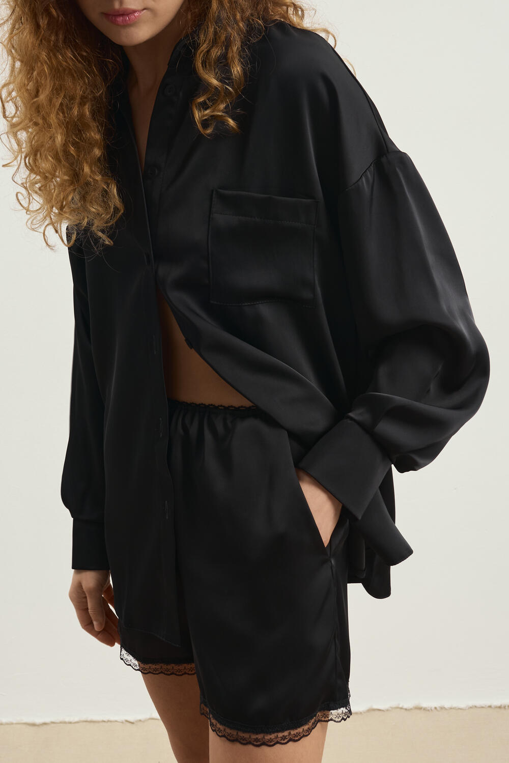 Сорочка з натурального сатину Чорний, M