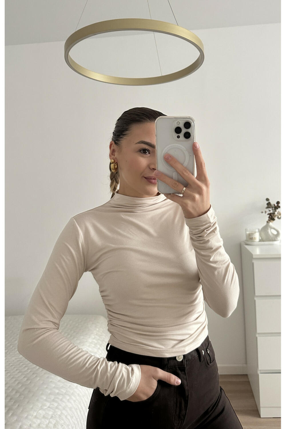 ЛОНГСЛІВ З ВИСОКОЮ ГОРЛОВИНОЮ LS015 Бежевий, XL