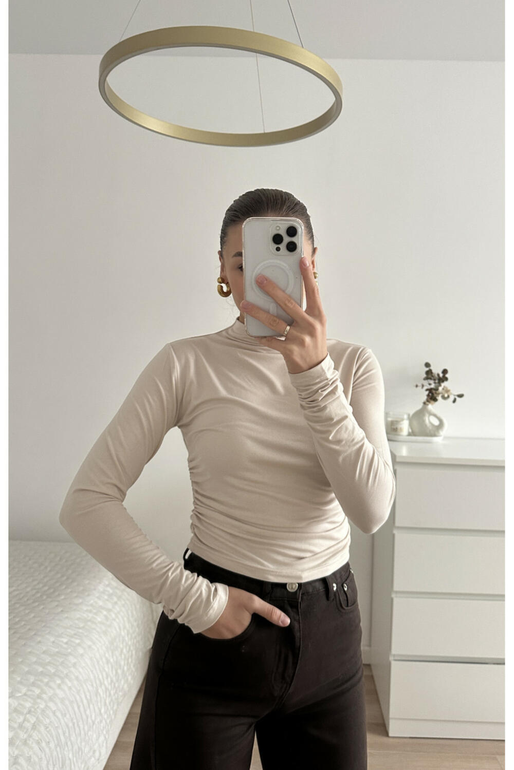 ЛОНГСЛІВ З ВИСОКОЮ ГОРЛОВИНОЮ LS015 Бежевий, S