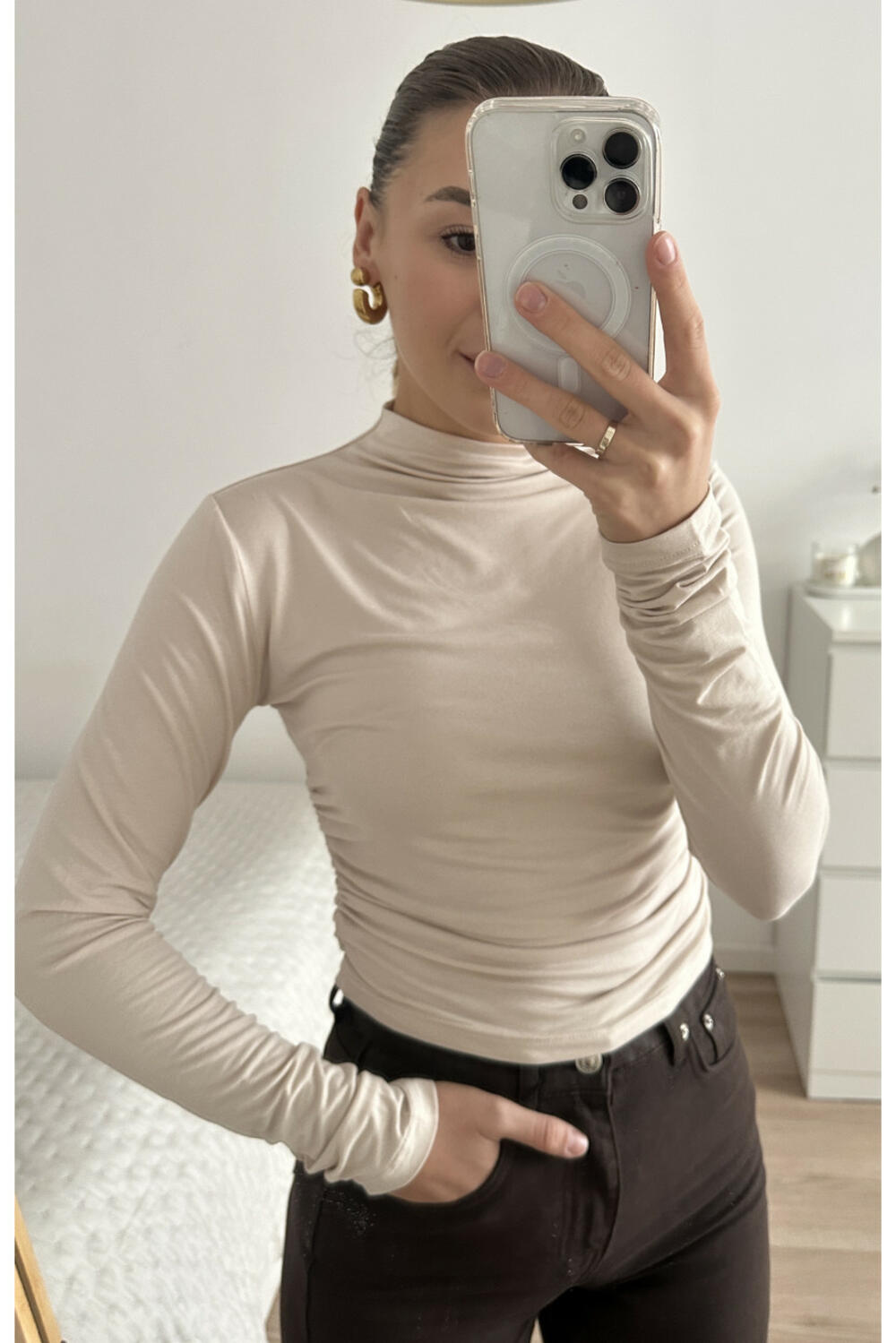 ЛОНГСЛІВ З ВИСОКОЮ ГОРЛОВИНОЮ LS015 Бежевий, L