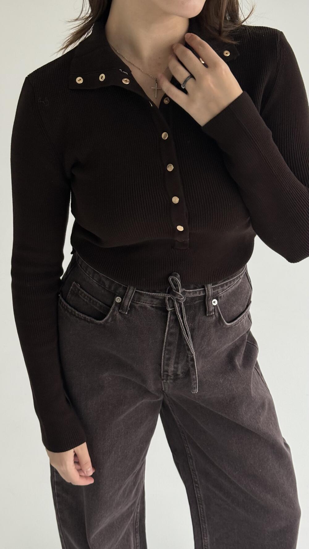 Светр приталений 10686 Шоколадний, STD(Сандарт)