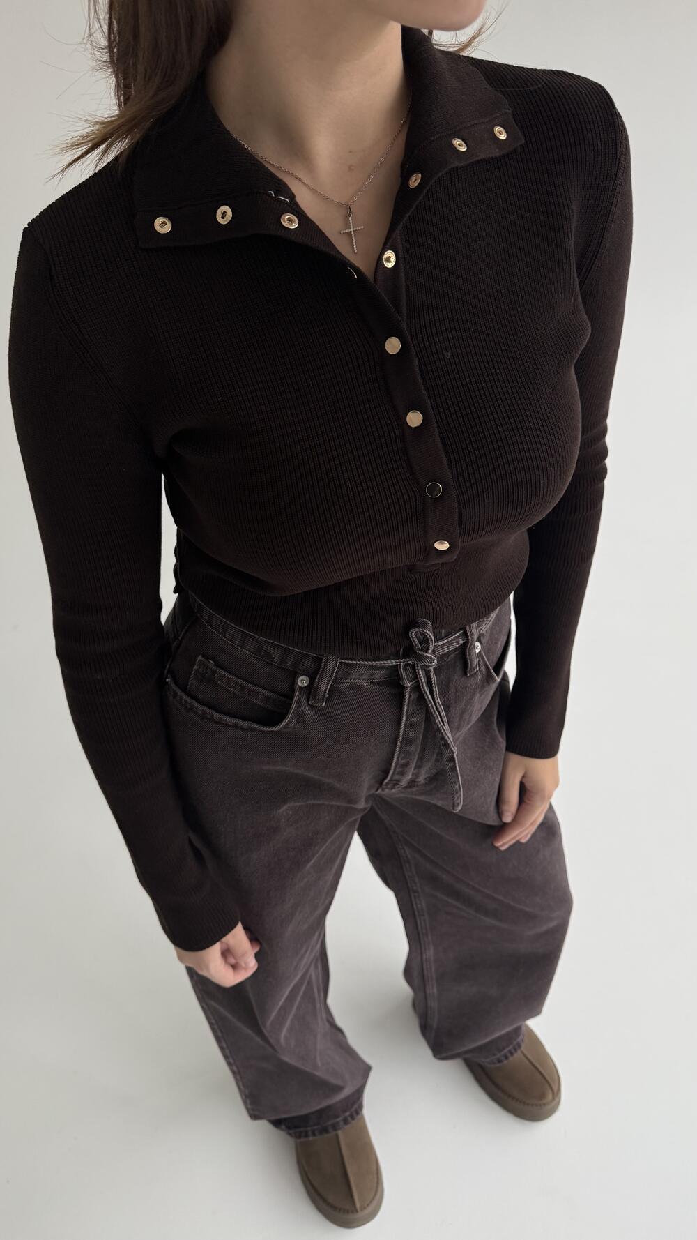 Светр приталений 10686 Шоколадний, STD(Сандарт)