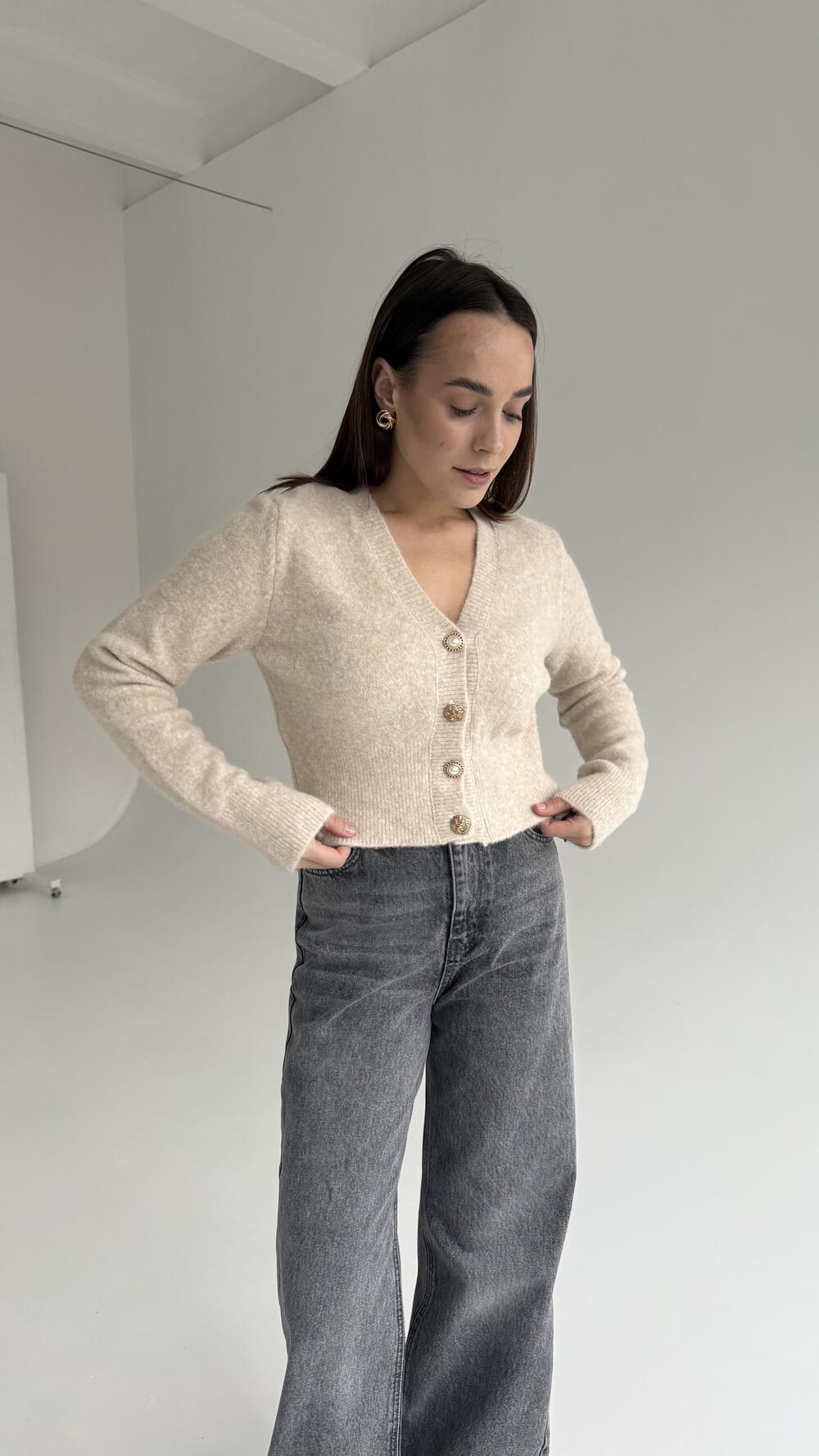 Кардиган 60273 ( укорочений) Бежевий, STD(Сандарт)