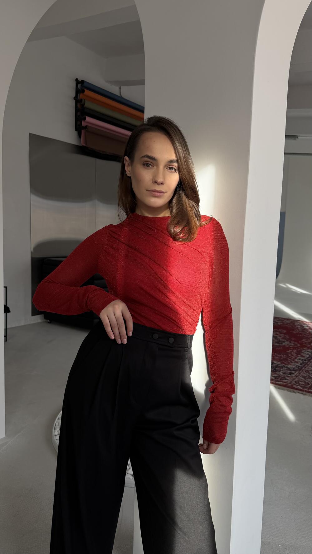 Боді з люрексом LD3877 Червоний, STD(Сандарт)