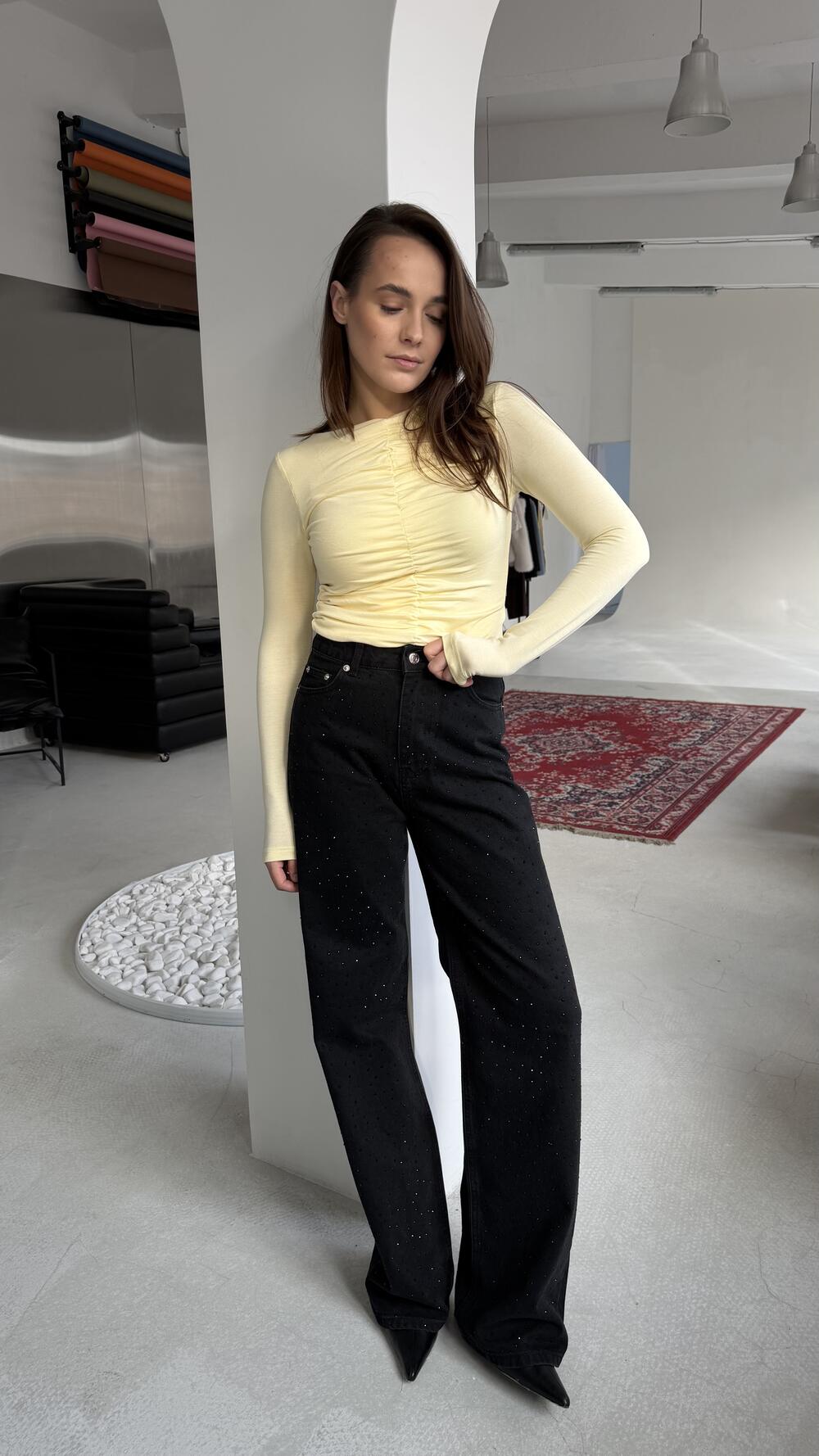 Лонгслів з драпіруванням LS013 Лимонний, L