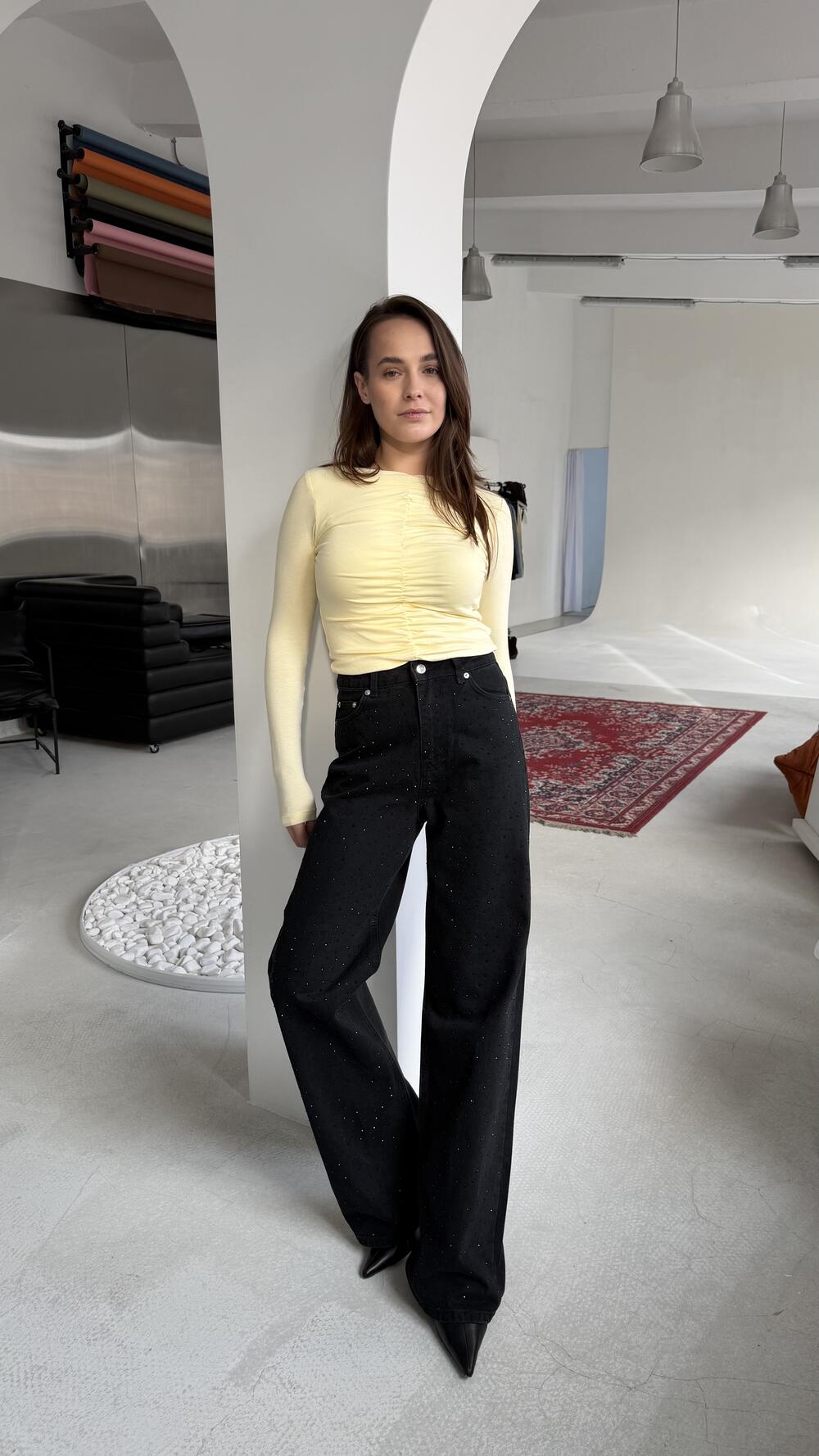 Лонгслів з драпіруванням LS013 Лимонний, S