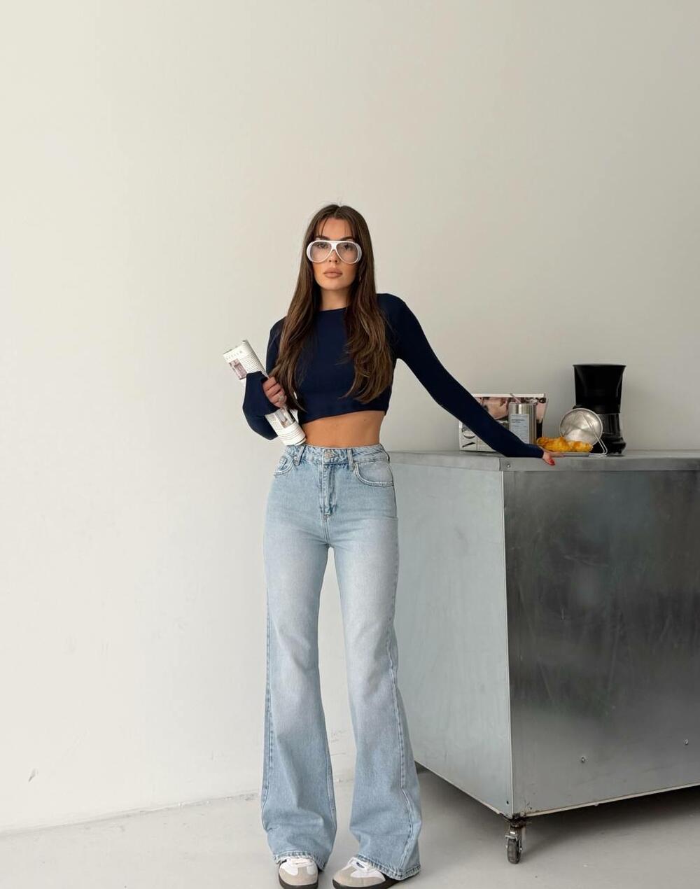 Джинси 2062/1573 /висока посадка/від коліна кльош/ Блакитний DENIM, 36