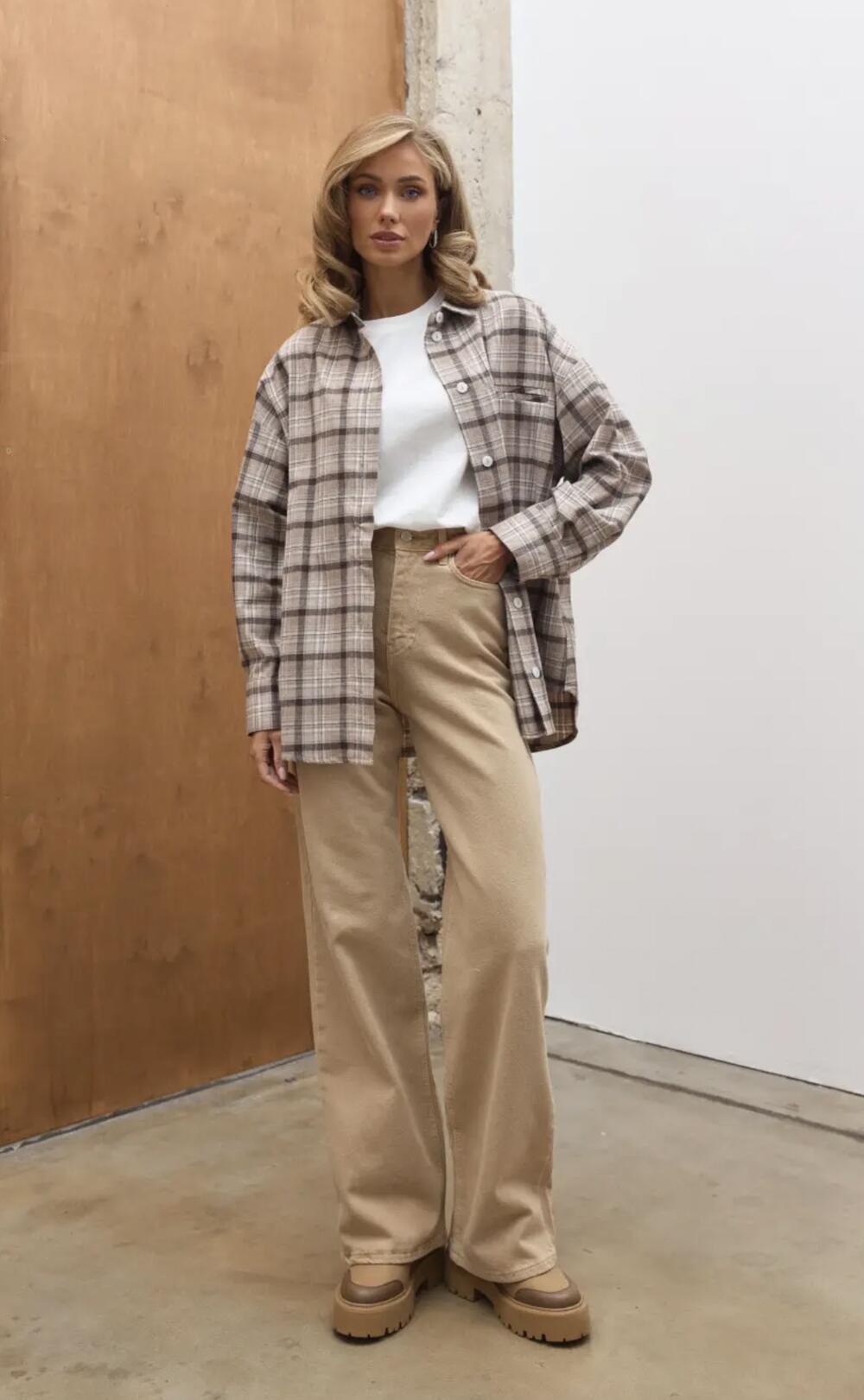 Сорочка бавовняна в клітинку SH102 Бежевий, XS/S