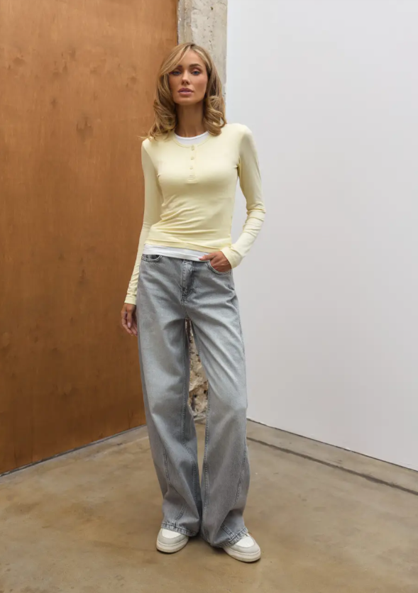 Лонгслів на гудзиках контрастний LS016 СВ.ЖОВТИЙ, M