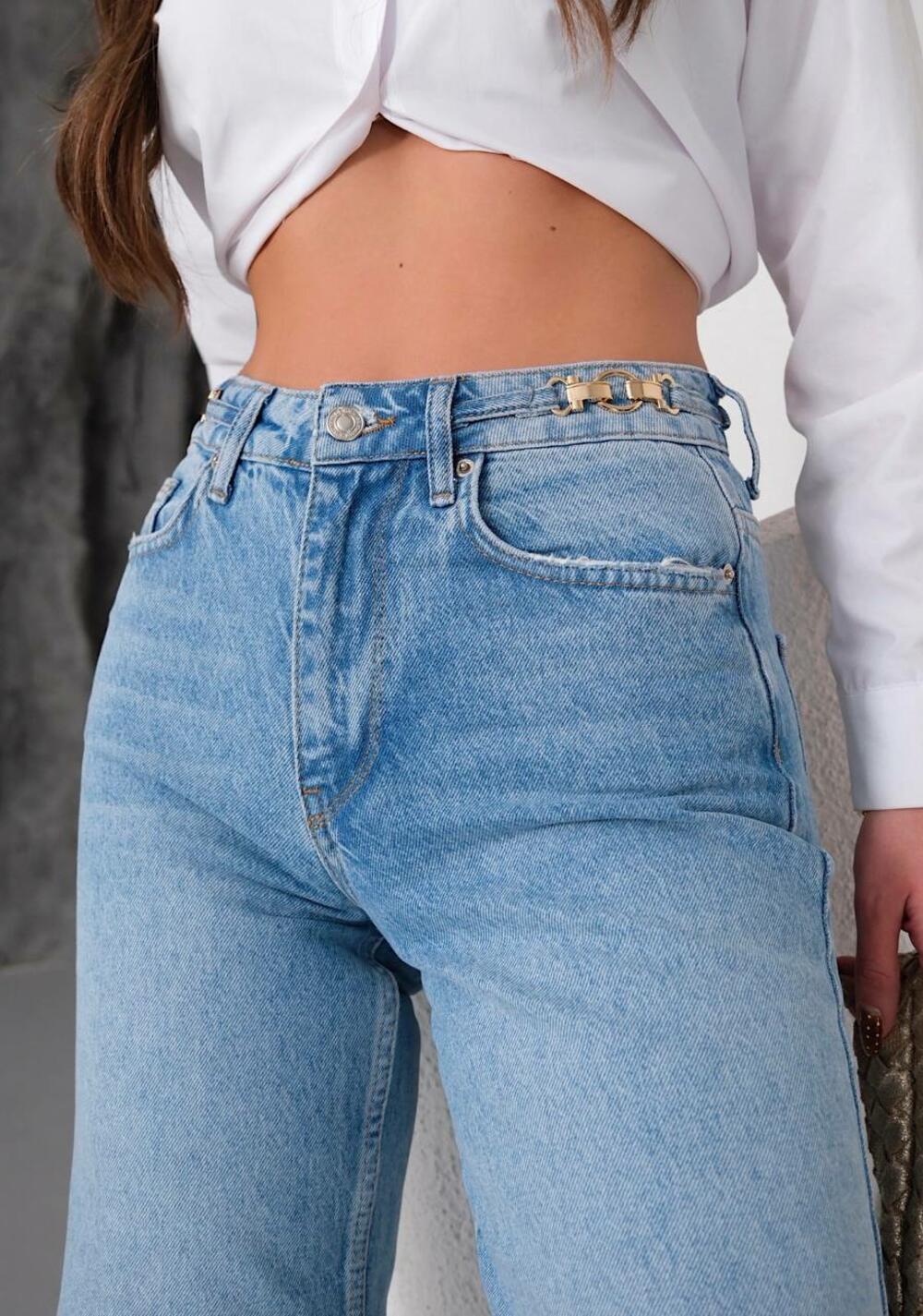 Джинси 2003/1637/ висока посадка WIDE LEG брошка на поясі Блакитний DENIM, 38