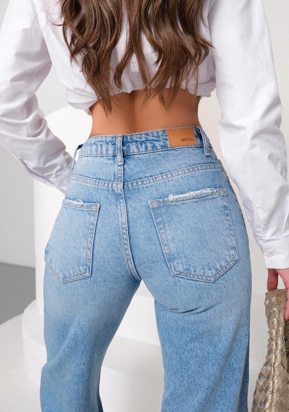 Джинси 2003/1637/ висока посадка WIDE LEG брошка на поясі Блакитний DENIM, 36