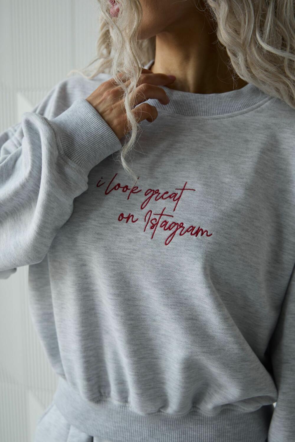 Світшот BEVERLY "I look great on Instagram" Сірий меланж, one size