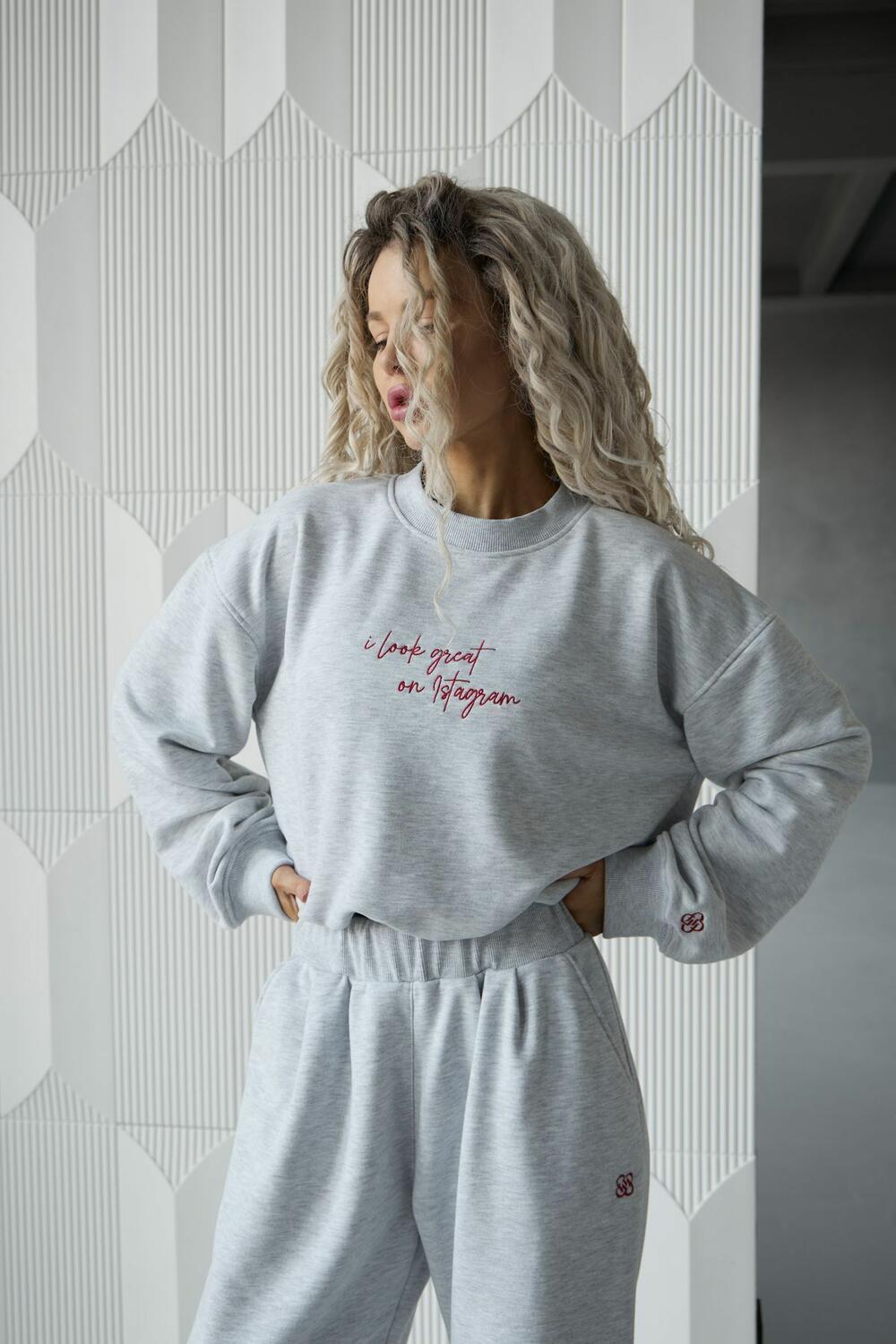 Світшот BEVERLY "I look great on Instagram" Сірий меланж, one size