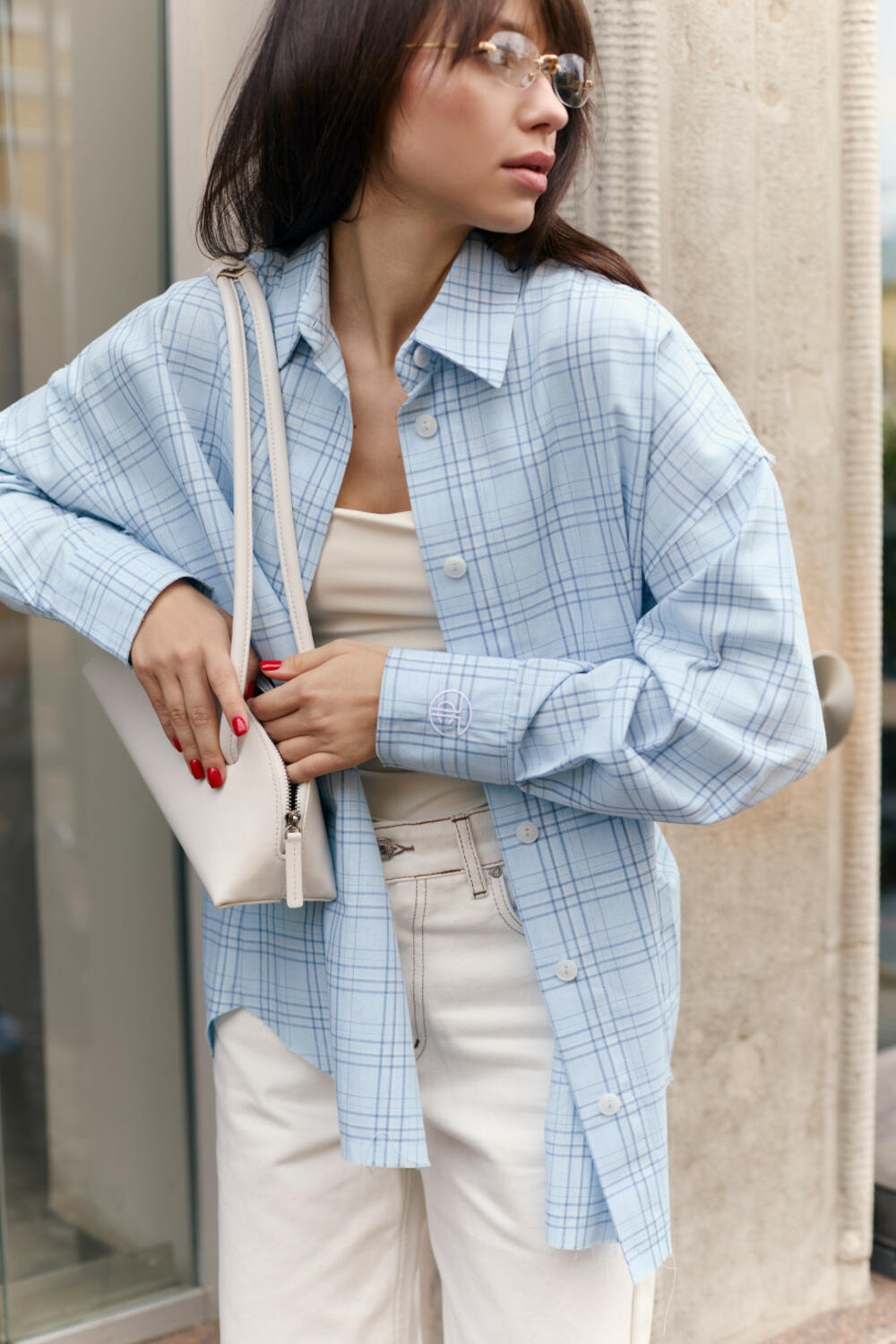 Сорочка в клітинку з акцентними швами TW28 Блакитний, XS/S