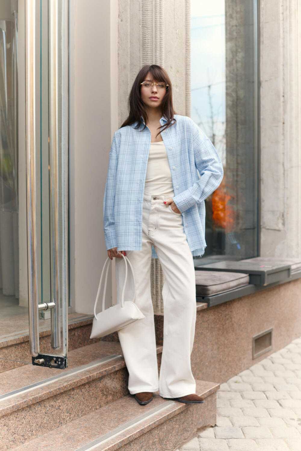 Сорочка в клітинку з акцентними швами TW28 Блакитний, XS/S