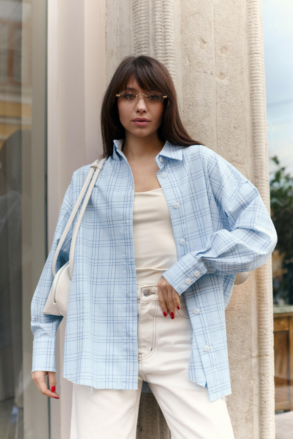 Сорочка в клітинку з акцентними швами TW28 