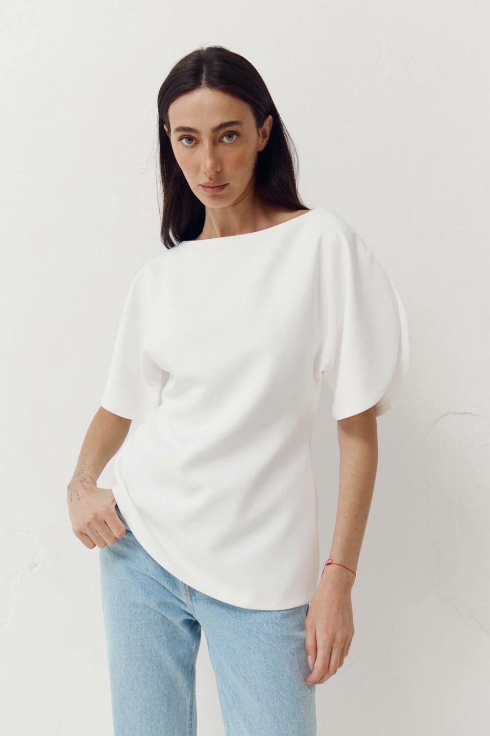 Топ з об'ємними рукавами та розрізами Top Elan 413 Білий, S