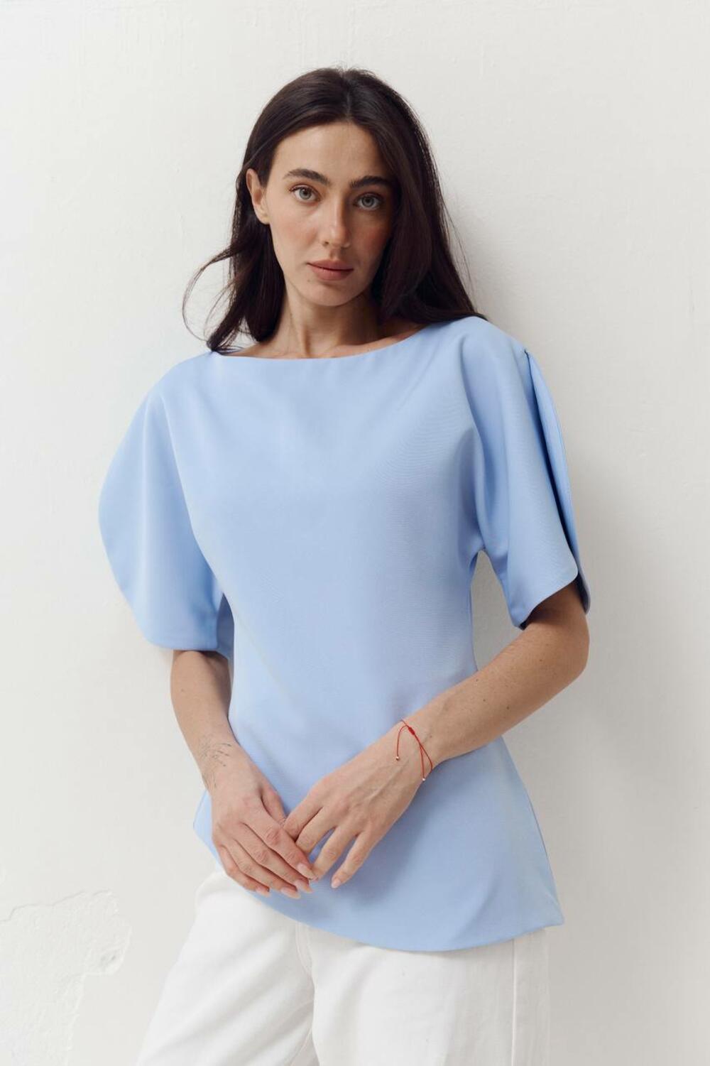 Топ з об'ємними рукавами та розрізами Top Elan 413 Блакитний, M