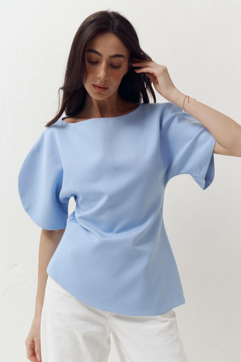 Топ з об'ємними рукавами та розрізами Top Elan 413 Блакитний, M