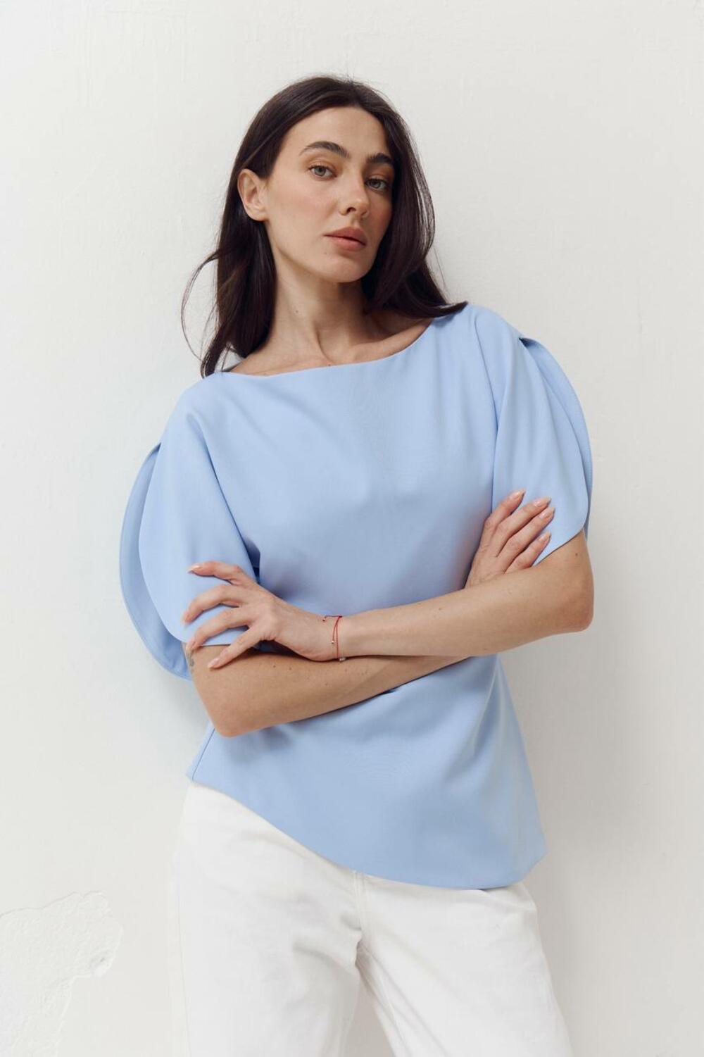 Топ з об'ємними рукавами та розрізами Top Elan 413 Блакитний, M